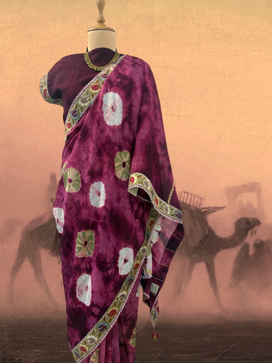 Jaisalmer Plum Cotton tie & dye Sari