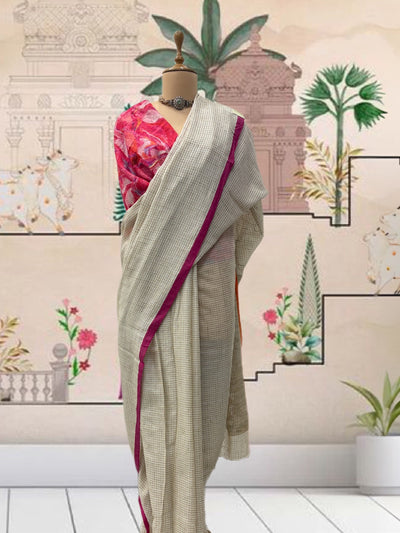 East India White Cotton Saree