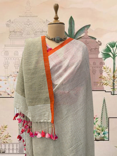 East India White Cotton Saree