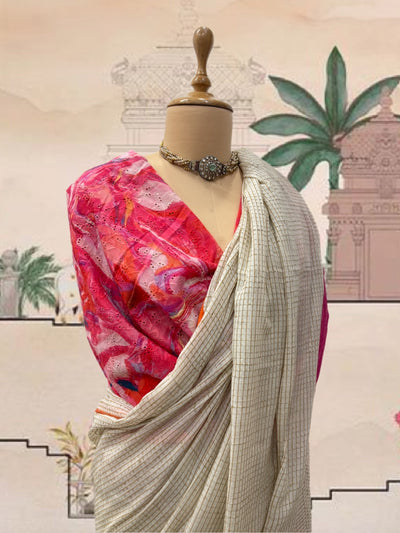 East India White Cotton Saree
