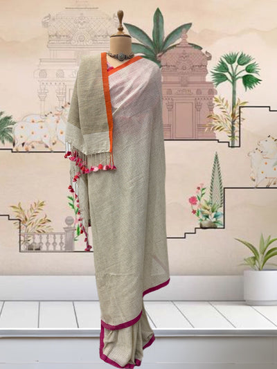 East India White Cotton Saree