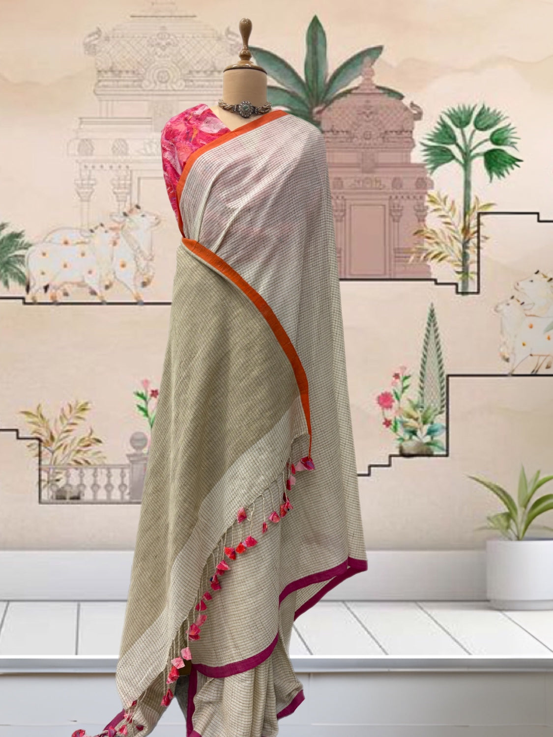 East India White Cotton Saree