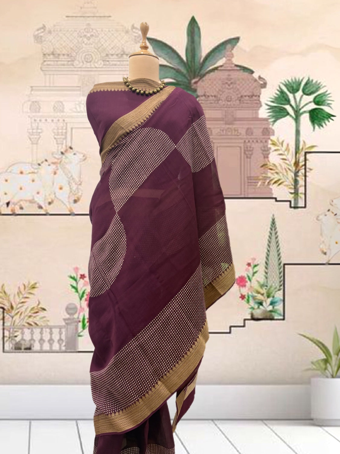 Burgundy Maroon Cotton Saree