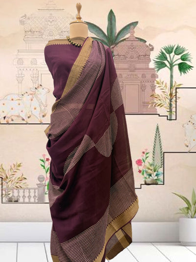 Burgundy Maroon Cotton Saree