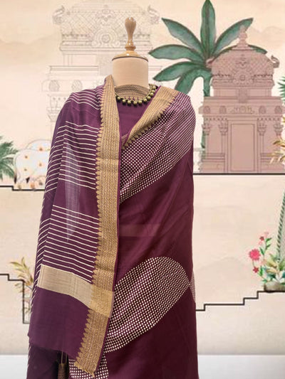 Burgundy Maroon Cotton Saree