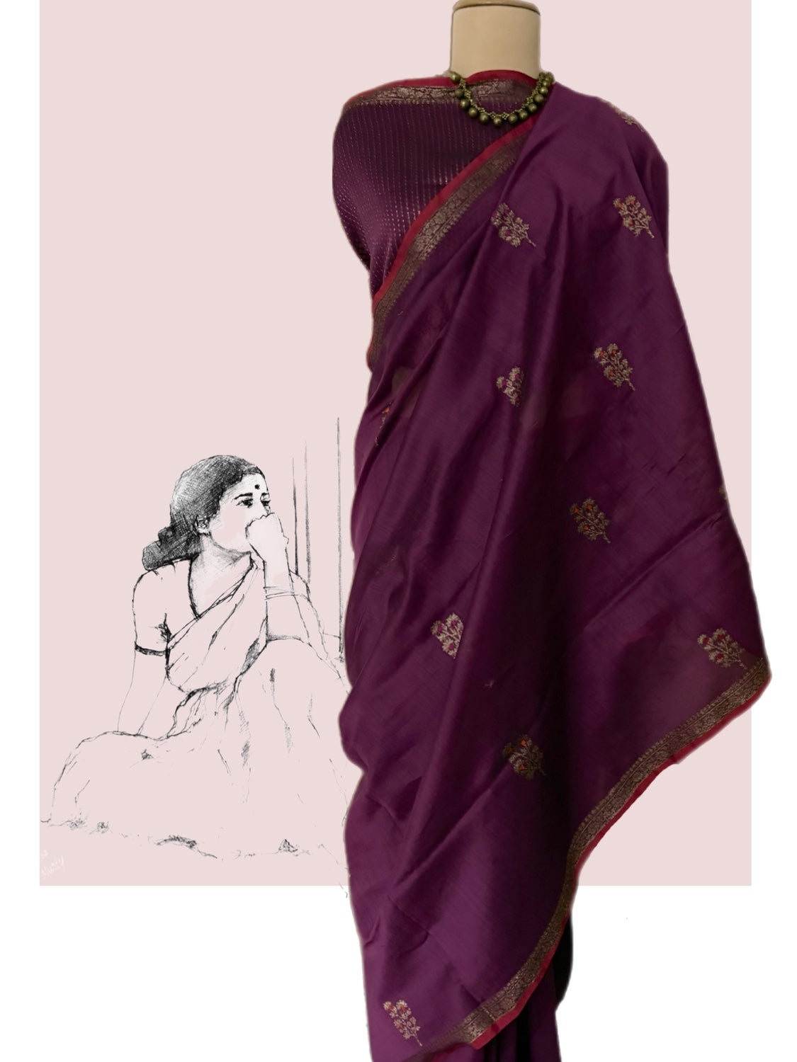 Mihika coffee wine Cotton Booti Saree