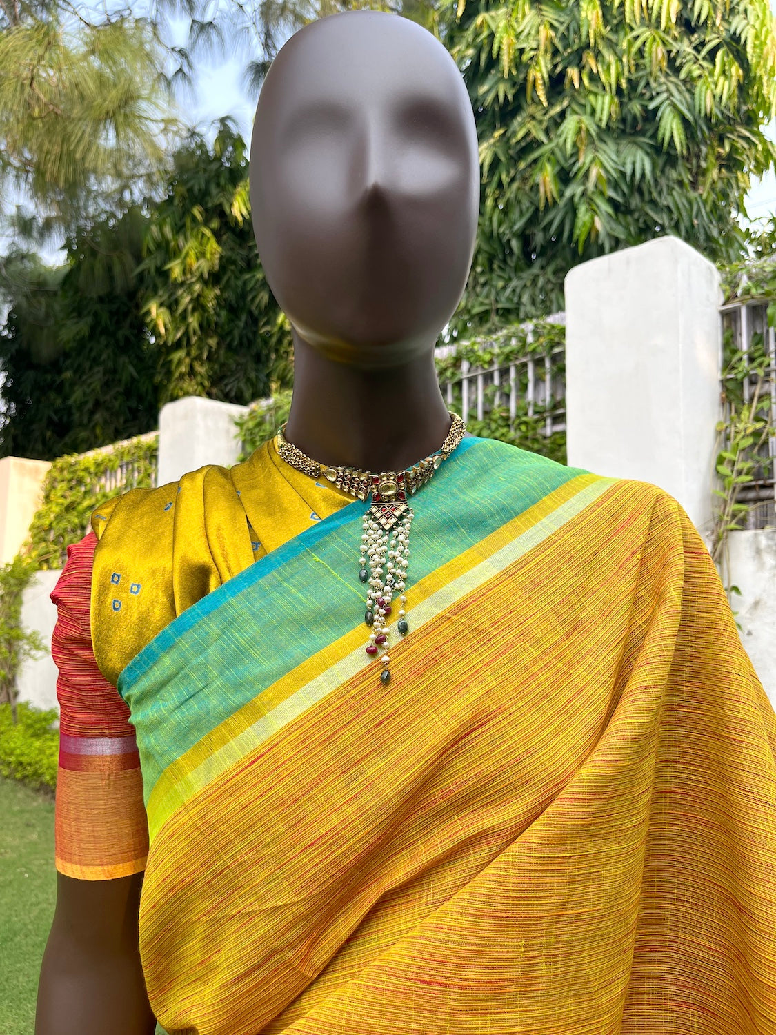 Yellow Cotton Gamcha Saree