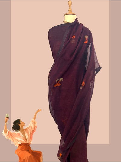 Sangria Cranberry Linen Saree