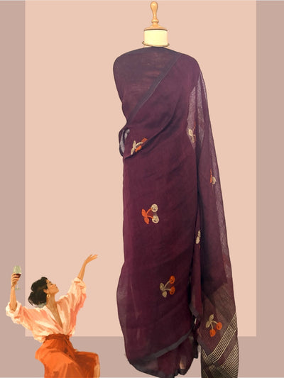 Sangria Cranberry Linen Saree