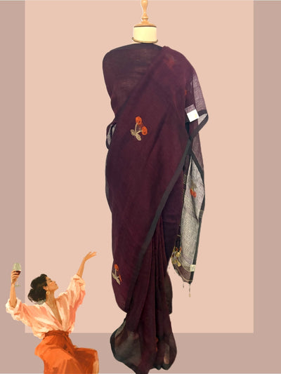 Sangria Cranberry Linen Saree