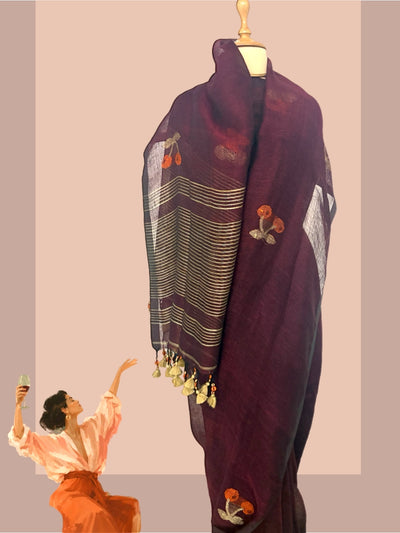 Sangria Cranberry Linen Saree