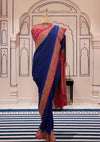 Vijayanagram Blue and Ruby Crepe Silk Saree