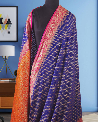 Vijayanagram Blue and Red Crepe Silk Saree