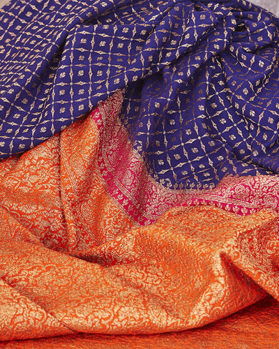 Vijayanagram Blue and Red Crepe Silk Saree