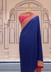 Vijayanagram Blue and Ruby Crepe Silk Saree