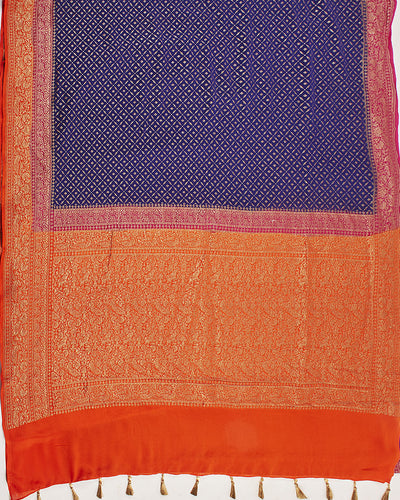 Vijayanagram Blue and Red Crepe Silk Saree