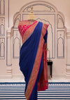 Vijayanagram Blue and Ruby Crepe Silk Saree