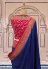 Vijayanagram Blue and Ruby Crepe Silk Saree