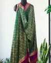 Green & Wine Crepe silk Saree