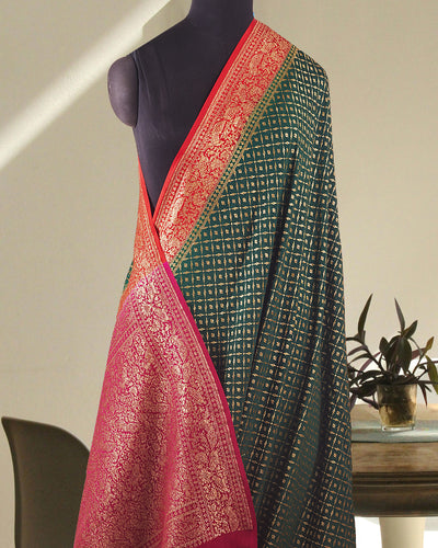 Kakatiya Green and Red Crepe Silk Saree