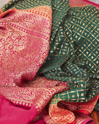 Kakatiya Green and Red Crepe Silk Saree