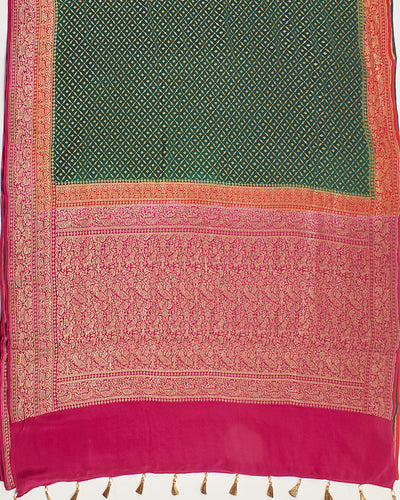 Kakatiya Green and Red Crepe Silk Saree