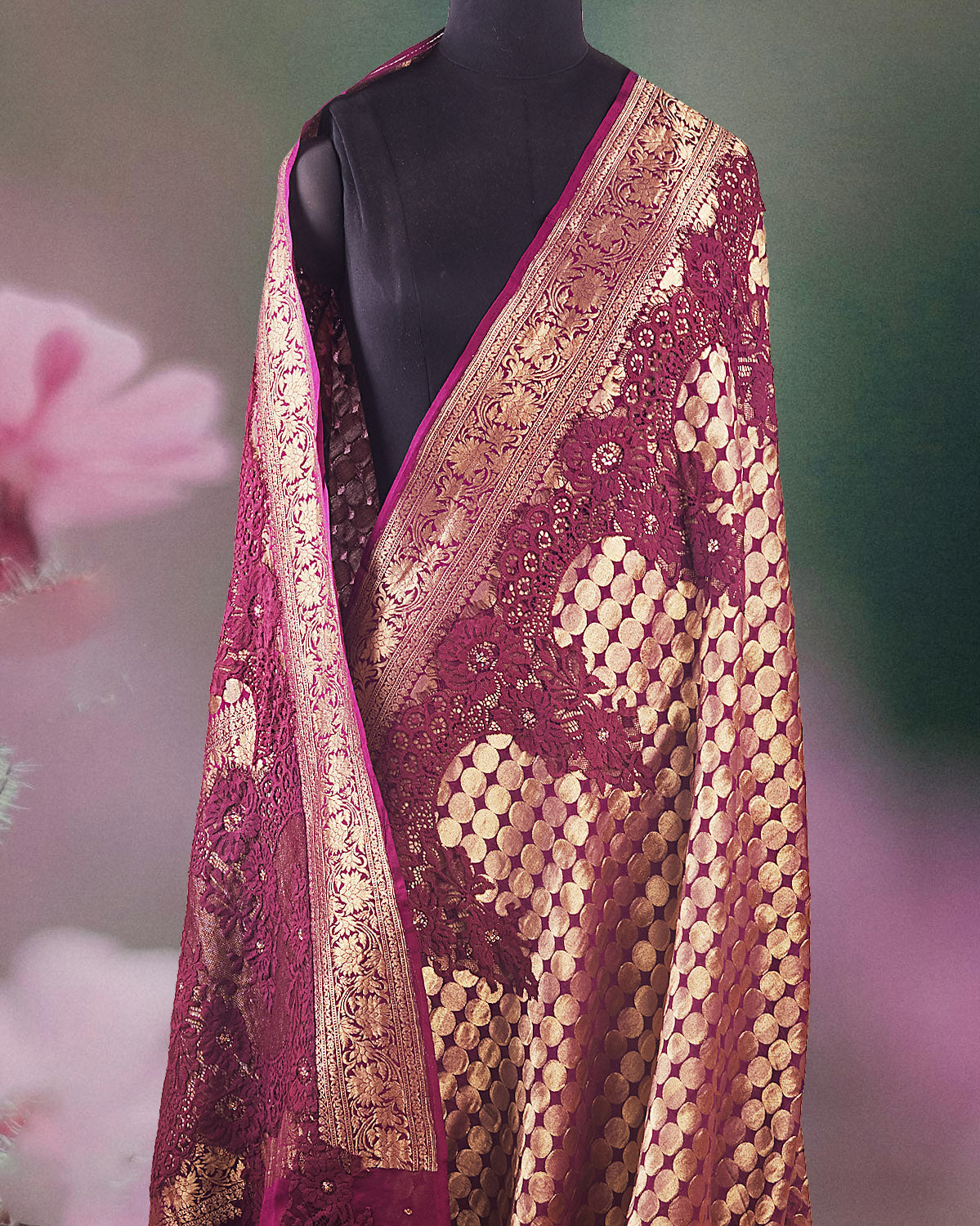 Wine Chantilly Crepe Silk Saree