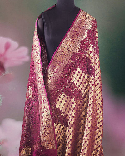 Wine Chantilly Crepe Silk Saree