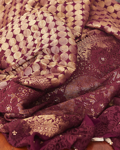Wine Chantilly Crepe Silk Saree