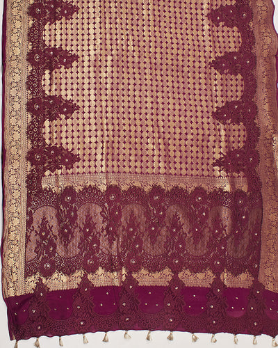 Wine Chantilly Crepe Silk Saree