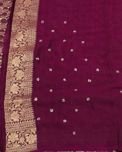 Wine Chantilly Crepe Silk Saree