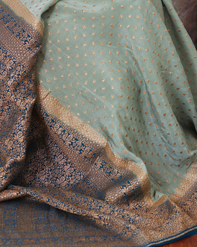 Dakshyani Light Grey Silk Crepe Saree