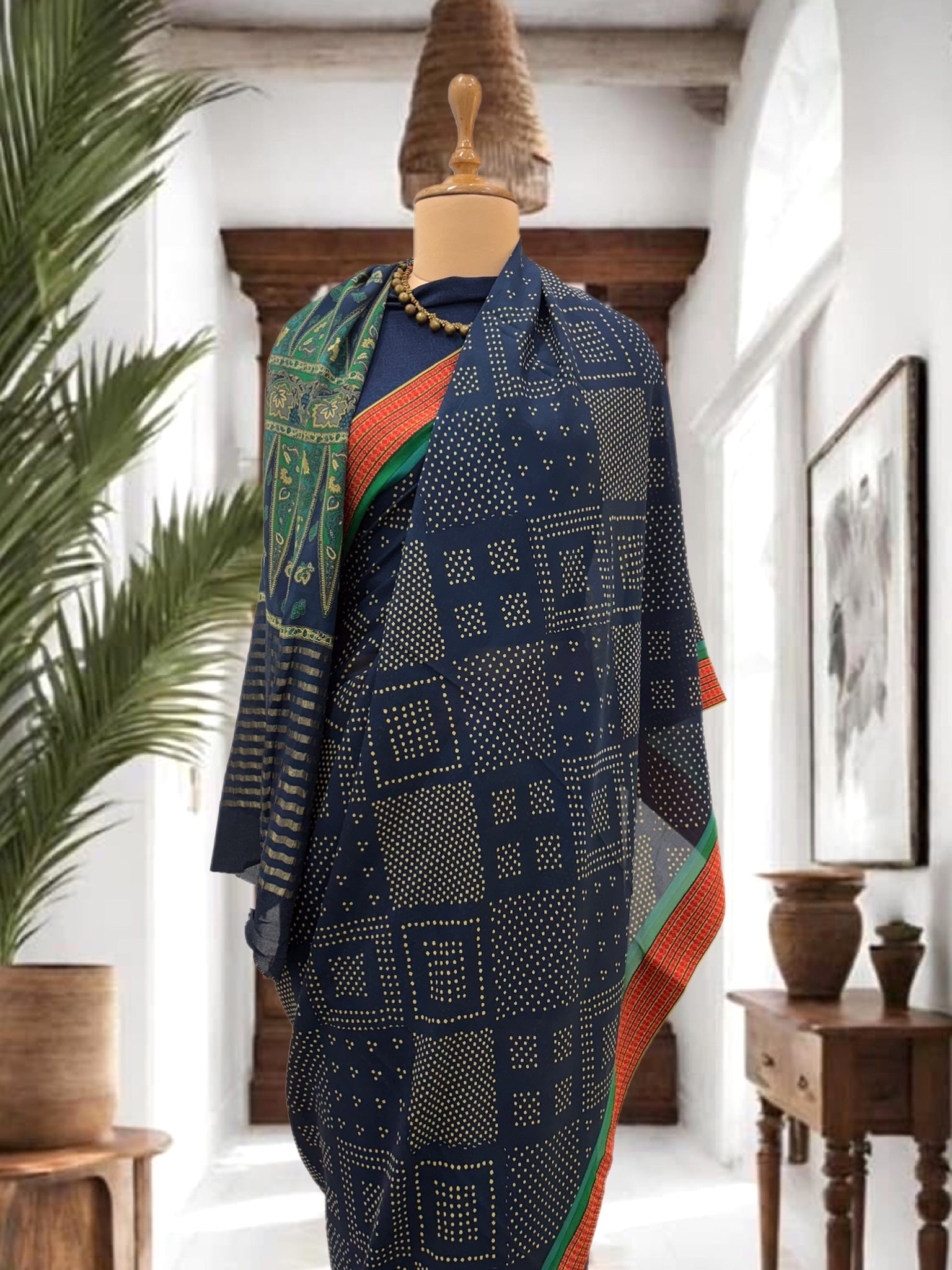 Champaner Blue Crepe Silk Sari