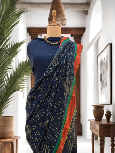 Champaner Blue Crepe Silk Sari
