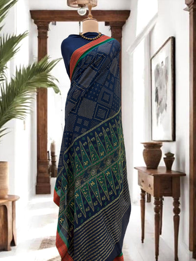 Champaner Blue Crepe Silk Sari