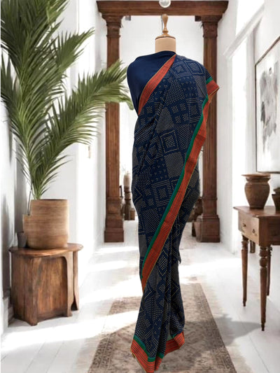 Champaner Blue Crepe Silk Sari