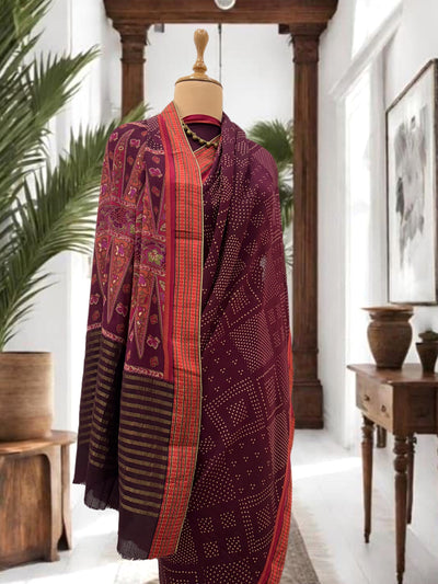 Dholavira burgundy Crepe Silk Sari