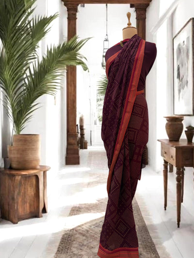 Dholavira burgundy Crepe Silk Sari