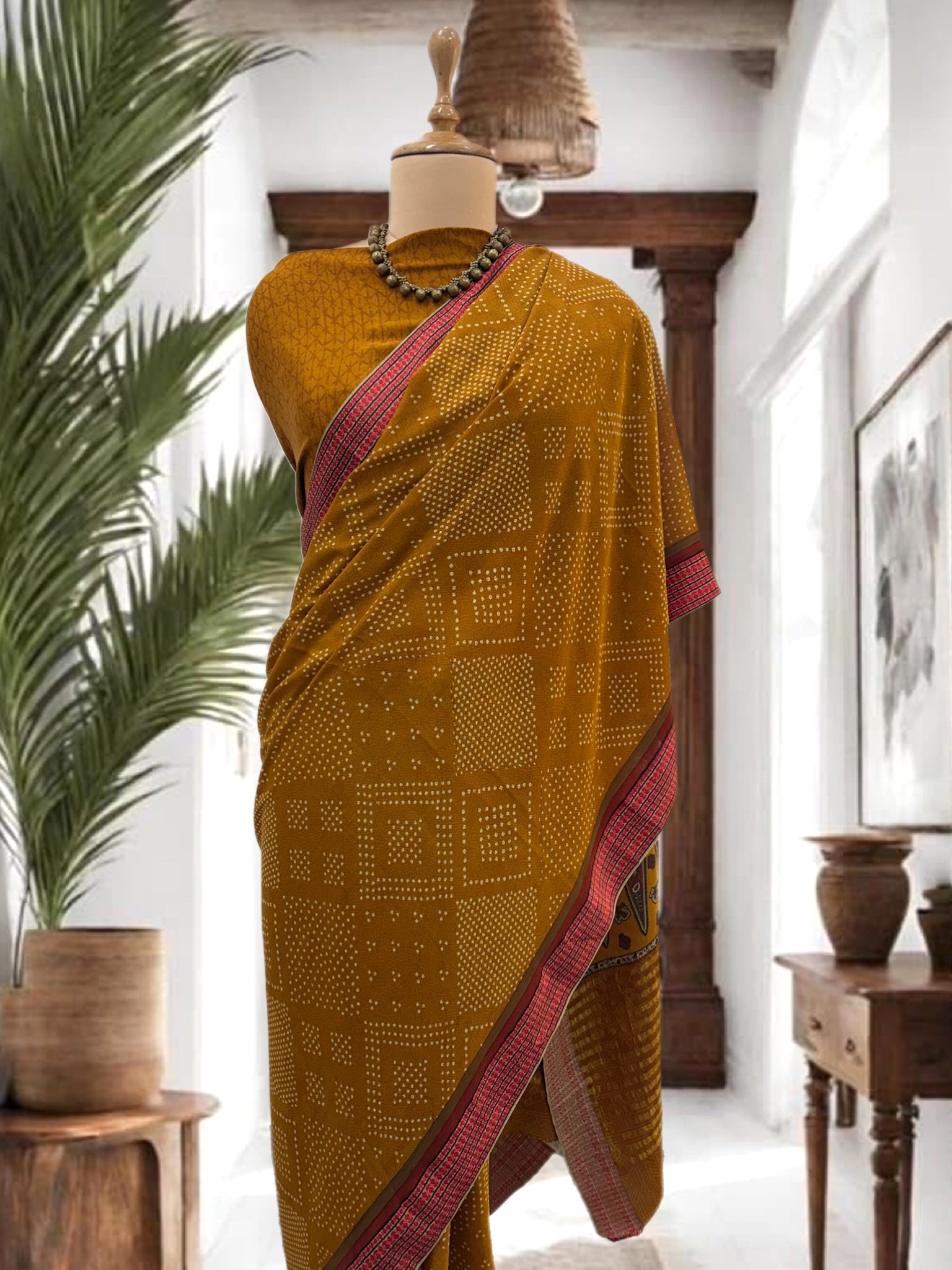 Santhal Mustard Crepe Silk Sari