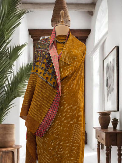 Santhal Mustard Crepe Silk Sari