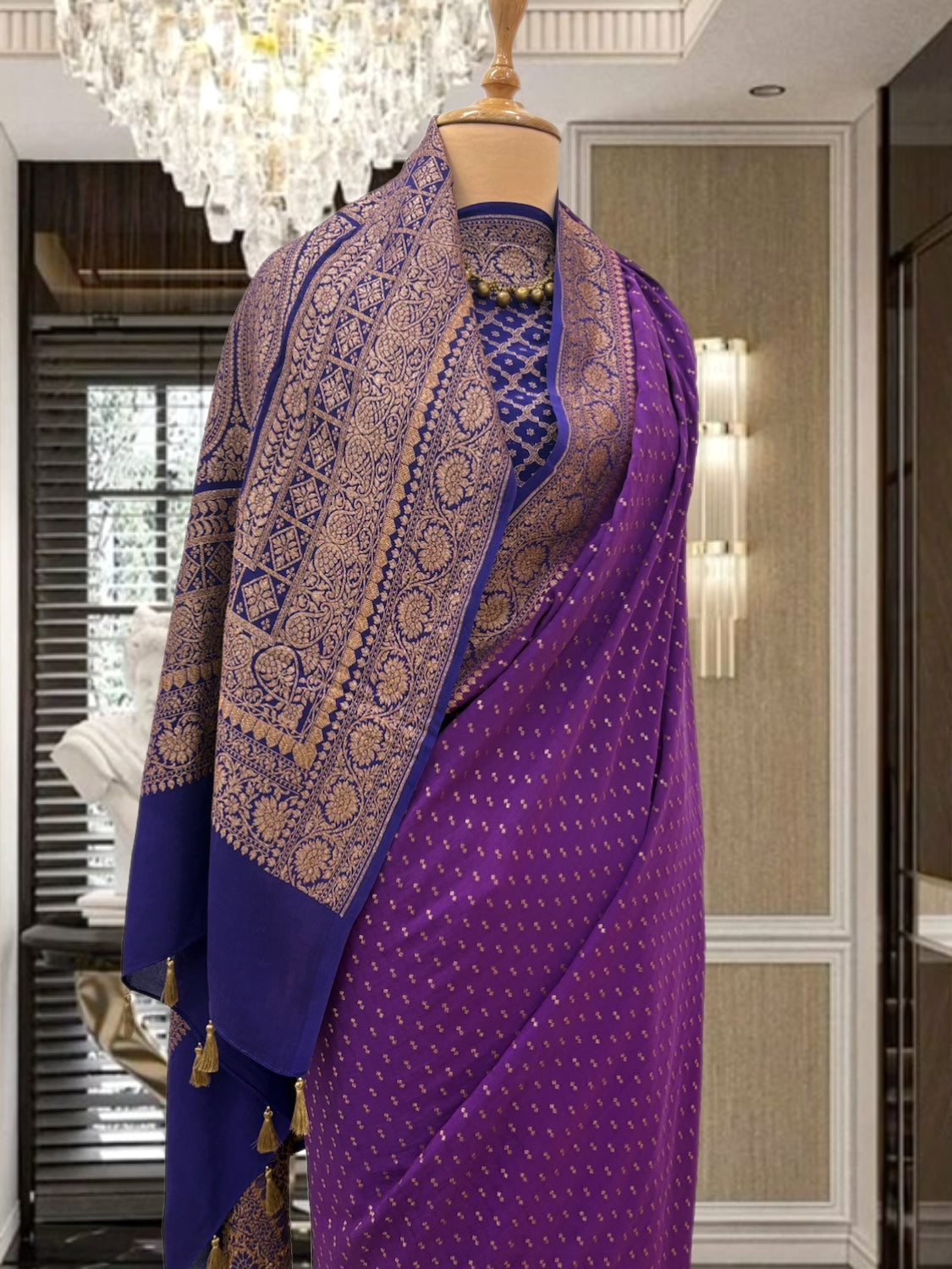 Pallava Purple Crepe Silk Saree