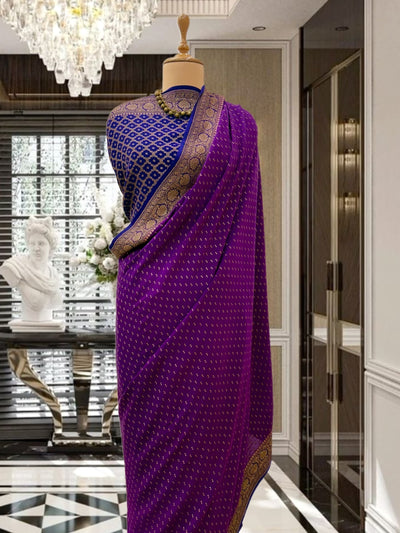 Pallava Purple Crepe Silk Saree