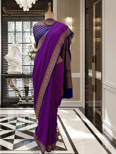 Pallava Purple Crepe Silk Saree