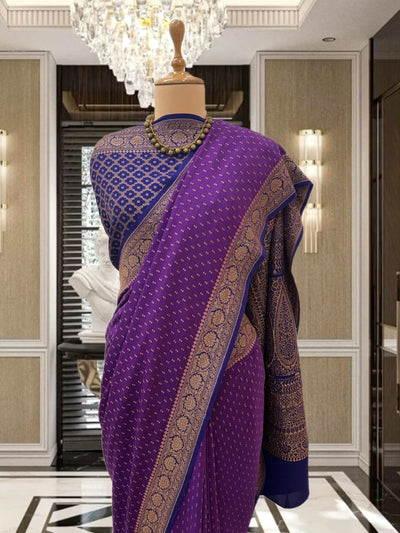 Pallava Purple Crepe Silk Saree