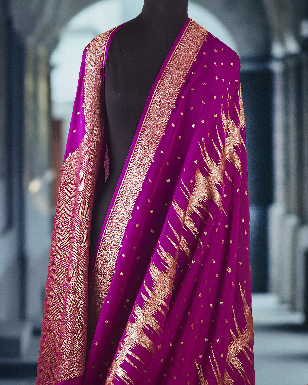 Heartbeat Purple Chevron Crepe Silk Saree