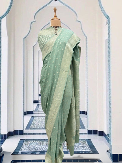Evelyn Sea Green Crepe Silk Saree