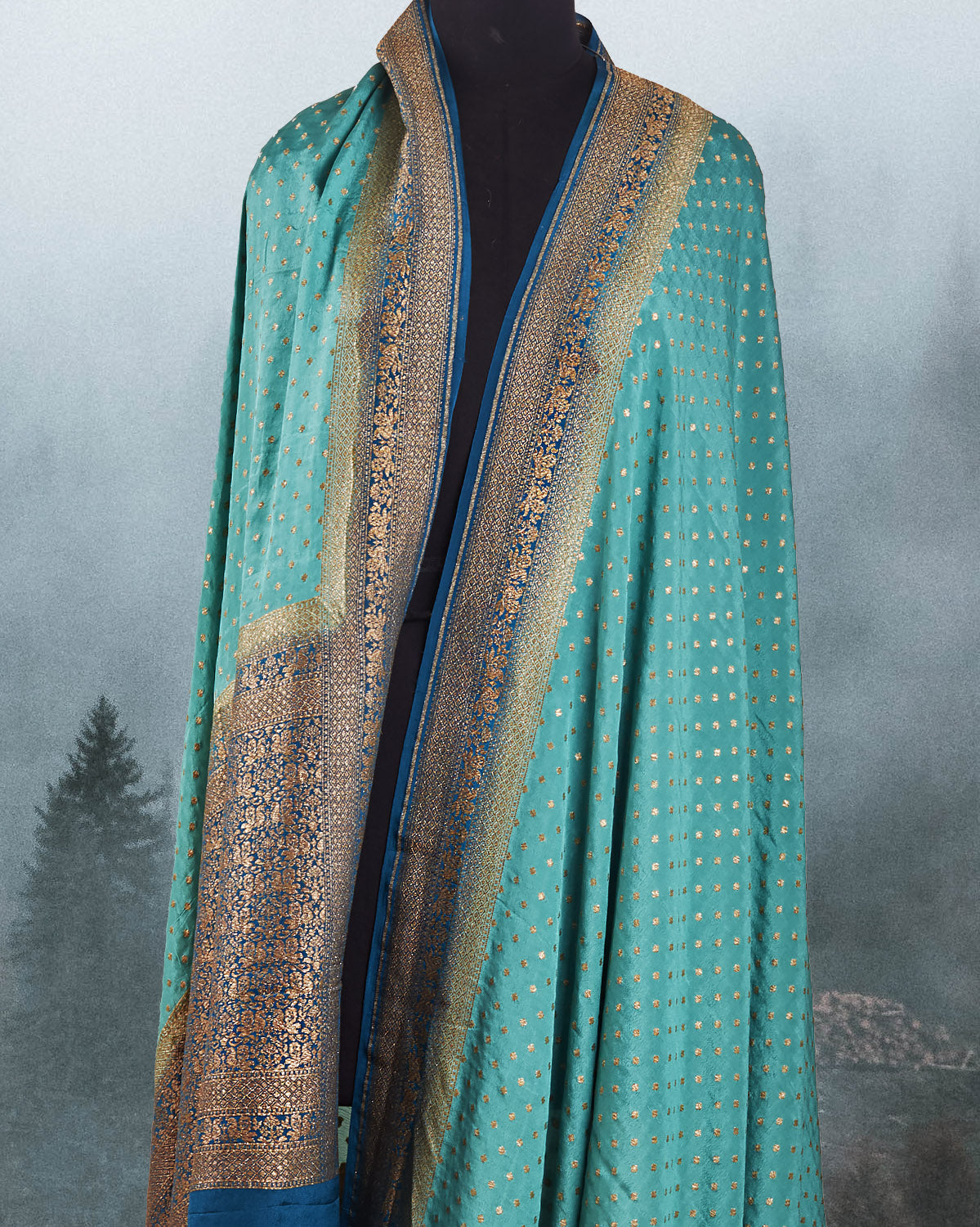 Indu Kotha Sea Green Silk Crepe Saree