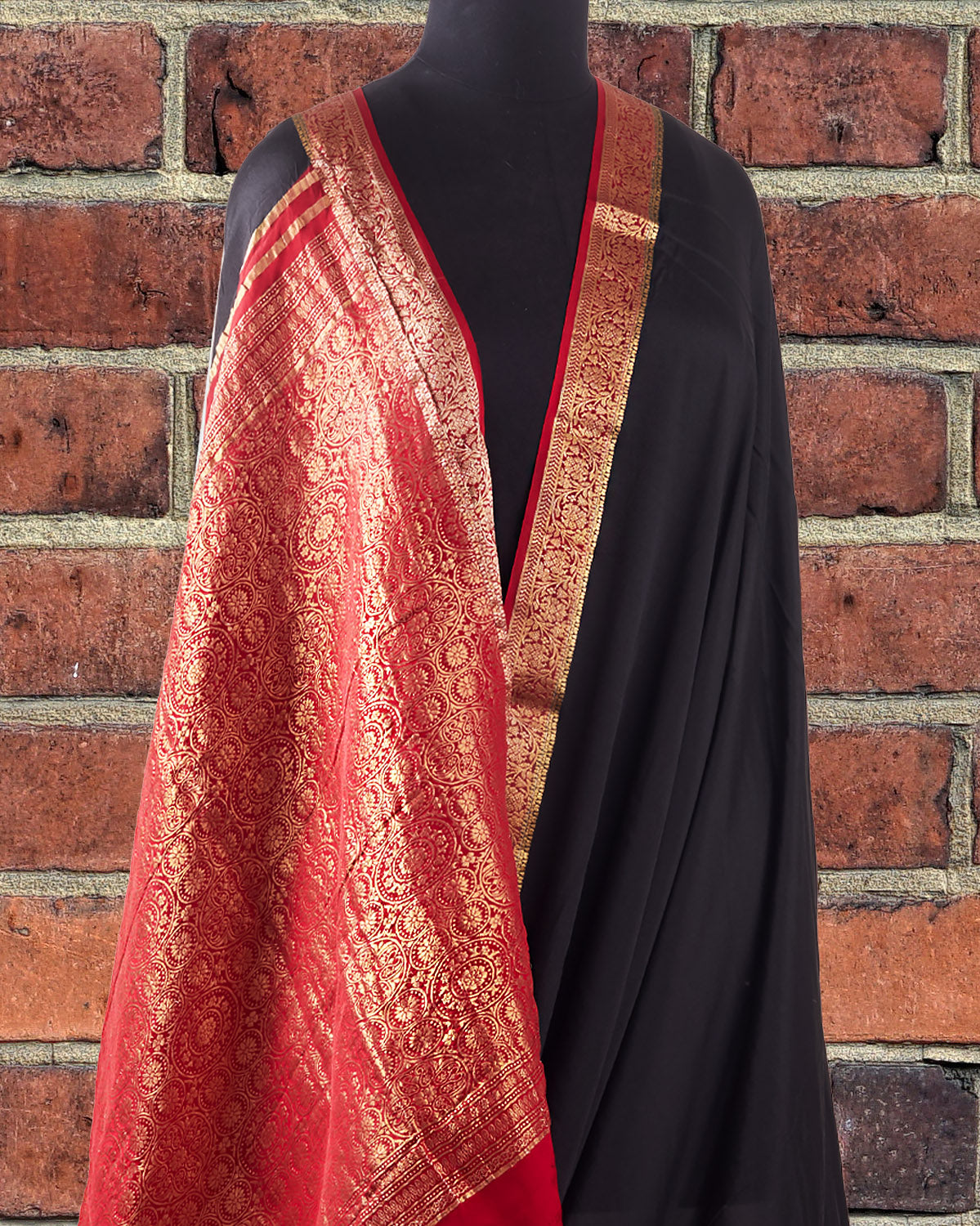 Black and Red Crepe Silk Saree