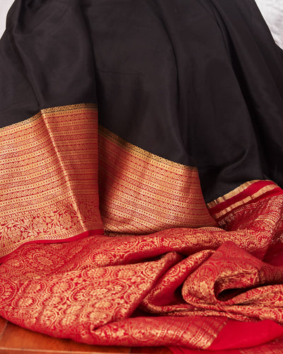Black and Red Crepe Silk Saree
