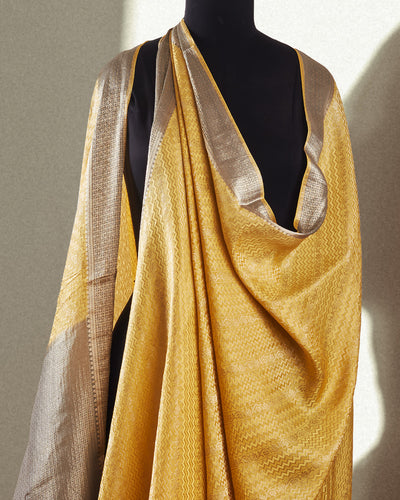 Yellow and Grey Chevron Crepe silk Saree